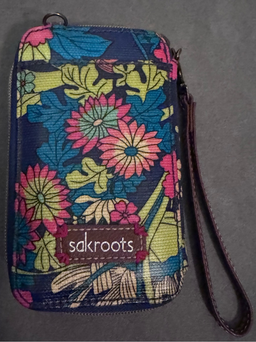 Sakroots Navy Multi Floral Wristlet Phone and Card Pouch